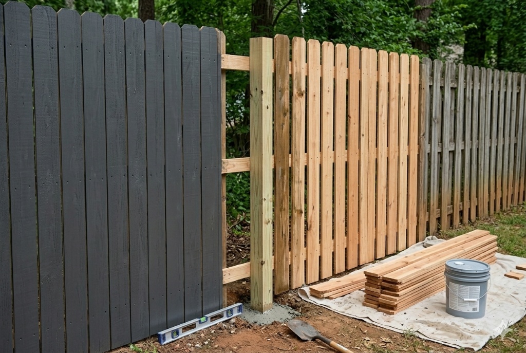 Wood Fence Repair & Staining — Atlanta Handyman Service